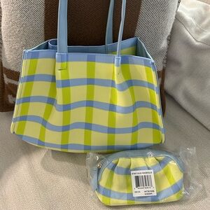 Blue and Lime Check Tote Bag - Women